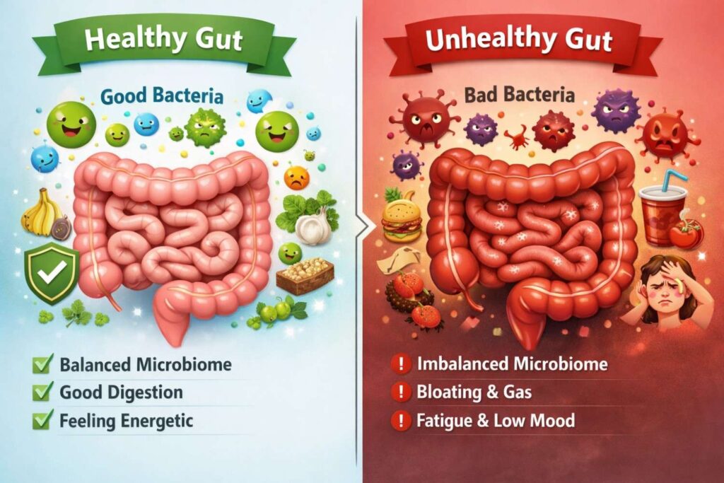healthy gut vs unhealthy gut microbiome