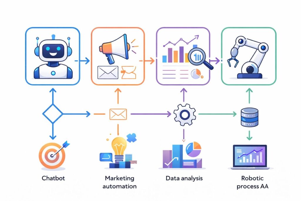 AI automation workflow showing different automation tools and processes