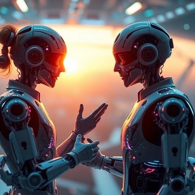 Humans collaborating with artificial intelligence in the future, ethical and human centered AI automation, optimistic futuristic world, soft lighting, realistic, inspiring technology scene
