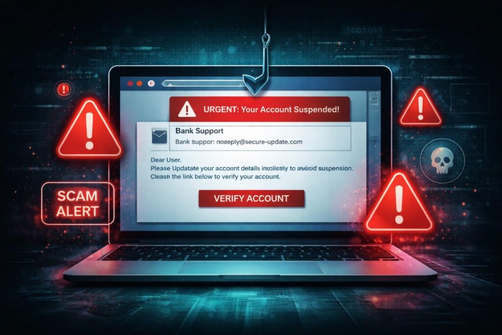 Phishing attack example fake email scam warning