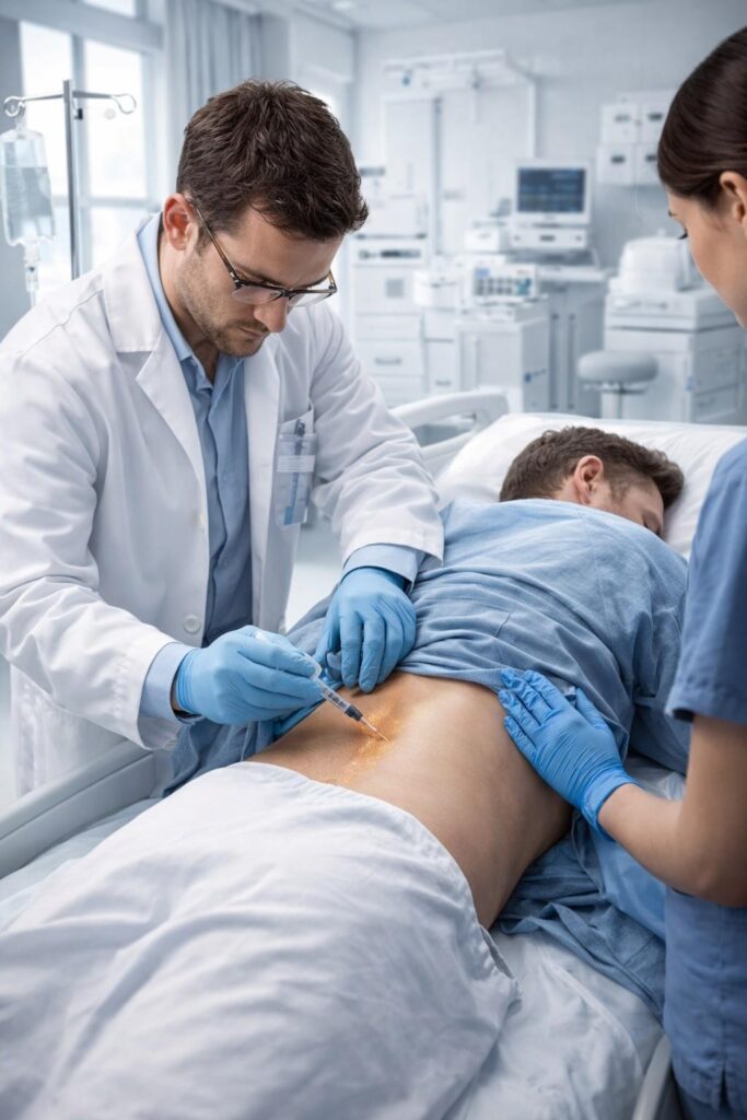 Lumbar puncture test for meningitis diagnosis