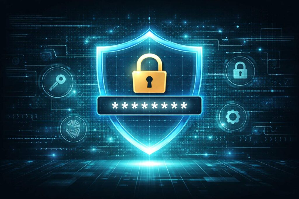 Strong password security tips and protection concept