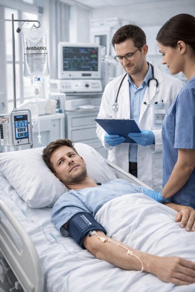 Meningitis treatment in hospital with IV antibiotics