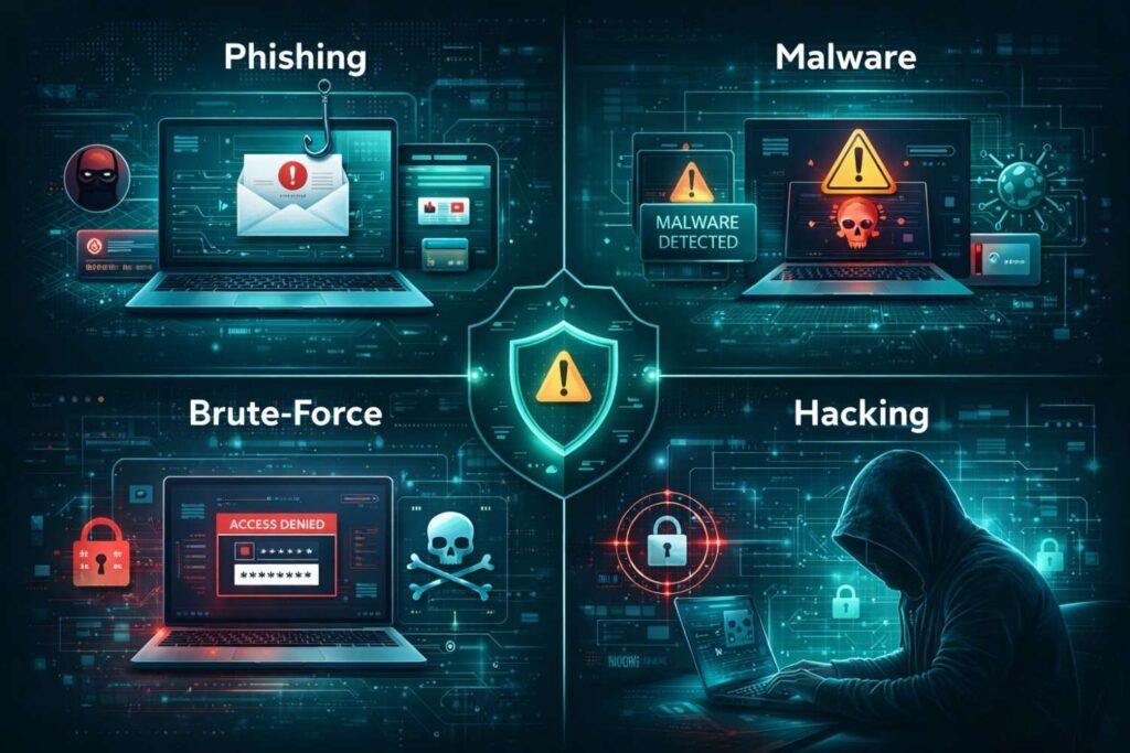 Types of cyber attacks phishing malware hacking methods